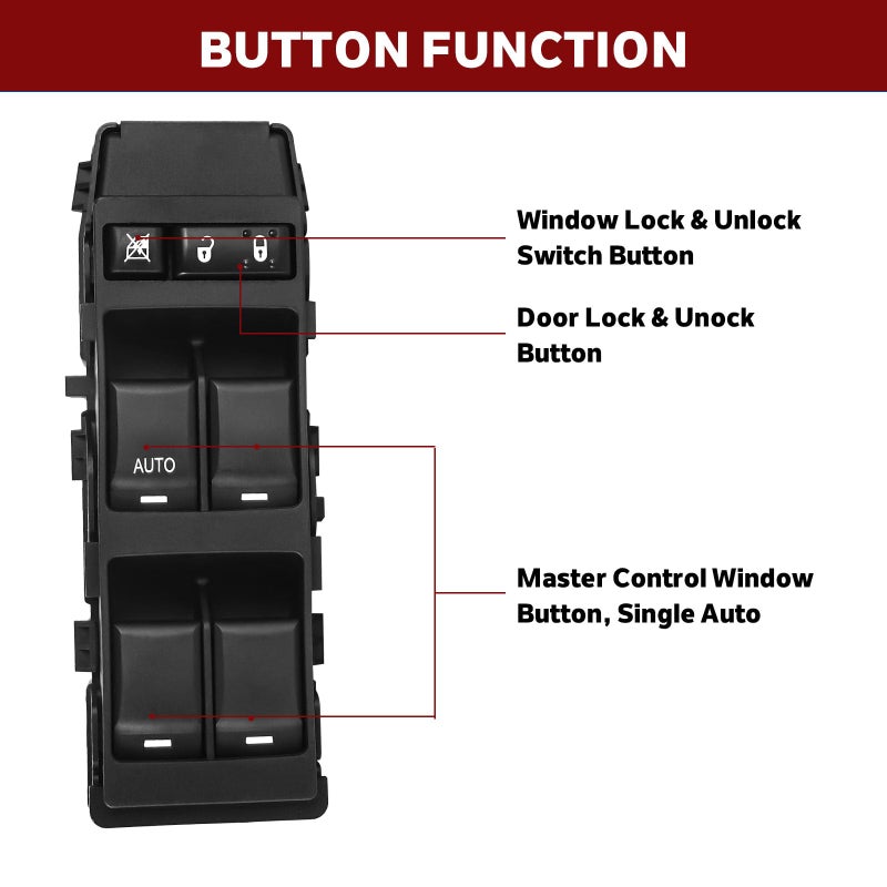 LCWRGS Master Power Window Switch Fits for Chrysler 200 300 Sebring, Dodge Avenger Caliber Charger Magnum, Jeep Compass Patriot, Front Left Driver Side with 1 Auto, 7+6 Pins, 4602780AA - Image 5